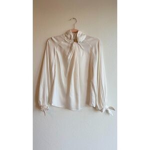 Truth by Republic Twist Mock Neck Satin Blouse with Tie Sleeves in Ivory size XS